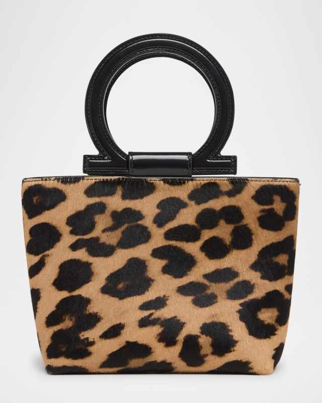 Gancio Leopard Calf Hair Top-Handle Bag